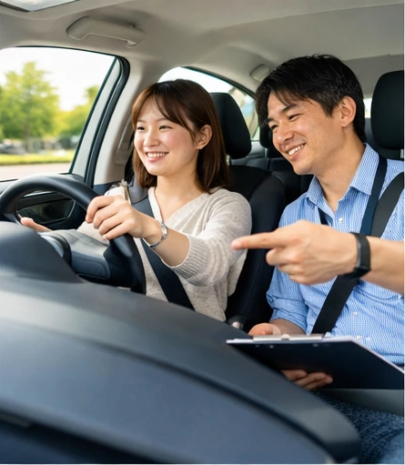 ペーパードライバー講習で車内指導を受ける様子